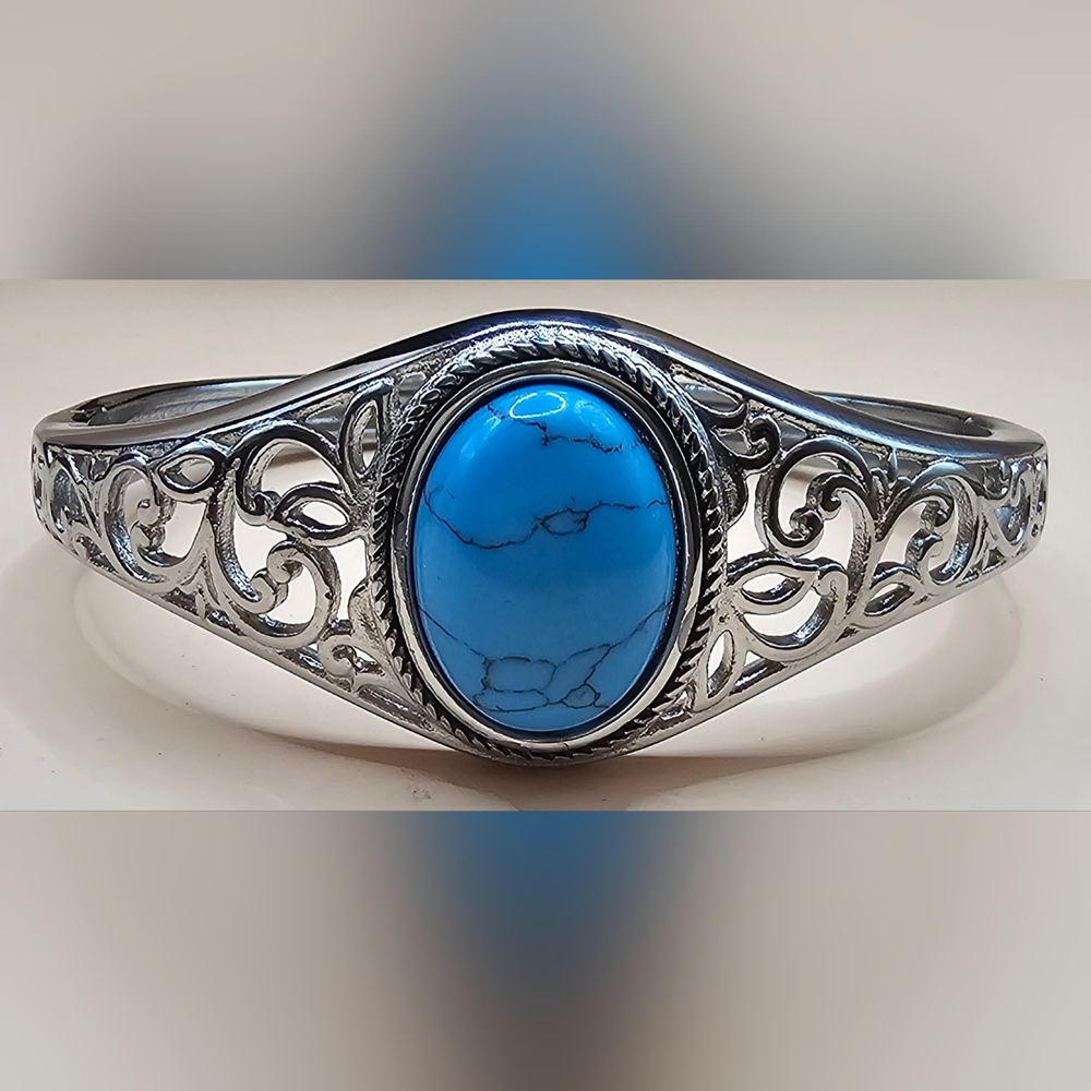94. Amazonite Bangle Bracelet in Stainless Steel